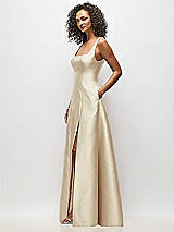 Alt View 4 Thumbnail - Champagne Sleeveless Square-Neck Princess Line Gown with Pockets