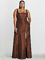 Alt View 1 Thumbnail - Cognac Sleeveless Square-Neck Princess Line Gown with Pockets