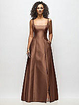 Alt View 3 Thumbnail - Cognac Sleeveless Square-Neck Princess Line Gown with Pockets