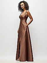 Alt View 4 Thumbnail - Cognac Sleeveless Square-Neck Princess Line Gown with Pockets