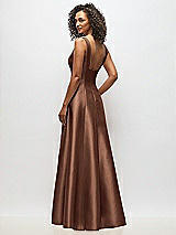 Alt View 5 Thumbnail - Cognac Sleeveless Square-Neck Princess Line Gown with Pockets