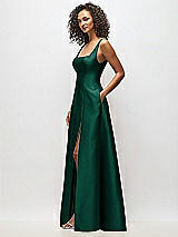 Alt View 4 Thumbnail - Hunter Green Sleeveless Square-Neck Princess Line Gown with Pockets