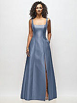 Alt View 3 Thumbnail - Larkspur Blue Sleeveless Square-Neck Princess Line Gown with Pockets