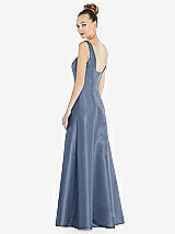 Rear View Thumbnail - Larkspur Blue Sleeveless Square-Neck Princess Line Gown with Pockets