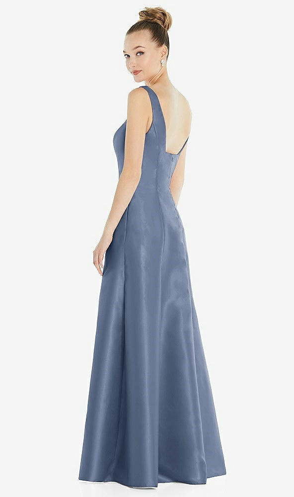 Back View - Larkspur Blue Sleeveless Square-Neck Princess Line Gown with Pockets