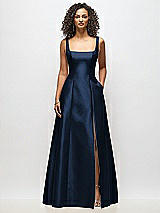 Alt View 3 Thumbnail - Midnight Navy Sleeveless Square-Neck Princess Line Gown with Pockets