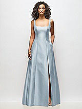 Alt View 3 Thumbnail - Mist Sleeveless Square-Neck Princess Line Gown with Pockets