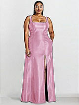 Alt View 1 Thumbnail - Powder Pink Sleeveless Square-Neck Princess Line Gown with Pockets