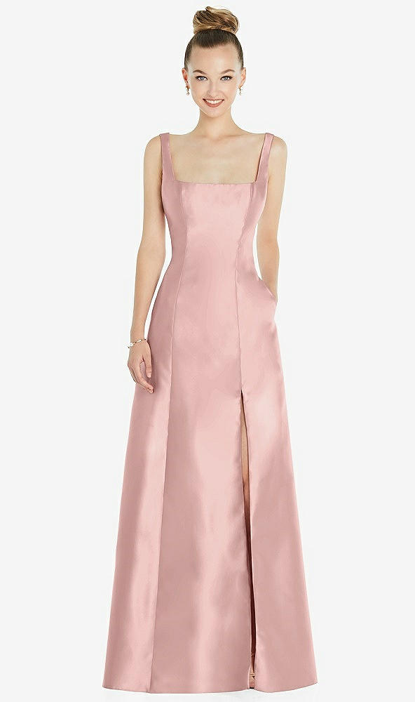 Front View - Rose - PANTONE Rose Quartz Sleeveless Square-Neck Princess Line Gown with Pockets