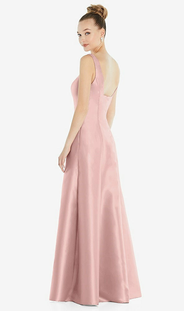 Back View - Rose - PANTONE Rose Quartz Sleeveless Square-Neck Princess Line Gown with Pockets