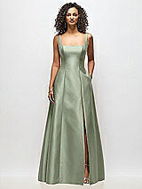 Alt View 3 Thumbnail - Sage Sleeveless Square-Neck Princess Line Gown with Pockets