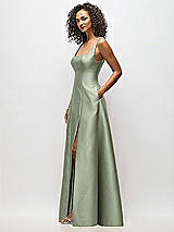 Alt View 4 Thumbnail - Sage Sleeveless Square-Neck Princess Line Gown with Pockets