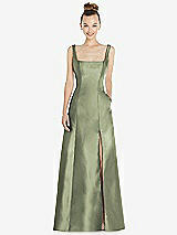 Front View Thumbnail - Sage Sleeveless Square-Neck Princess Line Gown with Pockets