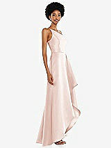 Alt View 2 Thumbnail - Blush One-Shoulder Satin Gown with Draped Front Slit and Pockets