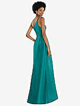 Alt View 3 Thumbnail - Jade One-Shoulder Satin Gown with Draped Front Slit and Pockets