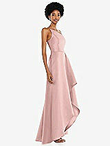 Alt View 2 Thumbnail - Rose One-Shoulder Satin Gown with Draped Front Slit and Pockets