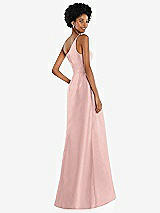 Alt View 3 Thumbnail - Rose One-Shoulder Satin Gown with Draped Front Slit and Pockets