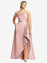 Front View Thumbnail - Rose One-Shoulder Satin Gown with Draped Front Slit and Pockets