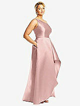 Side View Thumbnail - Rose One-Shoulder Satin Gown with Draped Front Slit and Pockets