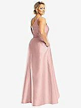 Rear View Thumbnail - Rose One-Shoulder Satin Gown with Draped Front Slit and Pockets