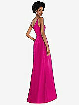 Alt View 3 Thumbnail - Think Pink One-Shoulder Satin Gown with Draped Front Slit and Pockets