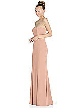 Side View Thumbnail - Pale Peach Strapless Princess Line Crepe Mermaid Gown