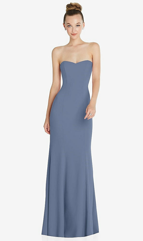 Front View - Larkspur Blue Strapless Princess Line Crepe Mermaid Gown