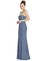 Side View Thumbnail - Larkspur Blue Strapless Princess Line Crepe Mermaid Gown