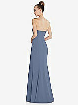 Rear View Thumbnail - Larkspur Blue Strapless Princess Line Crepe Mermaid Gown