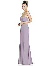 Side View Thumbnail - Lilac Haze Strapless Princess Line Crepe Mermaid Gown