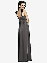 Rear View Thumbnail - Caviar Gray Flat Tie-Shoulder Empire Waist Maxi Dress with Front Slit