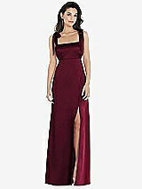 Front View Thumbnail - Cabernet Flat Tie-Shoulder Empire Waist Maxi Dress with Front Slit