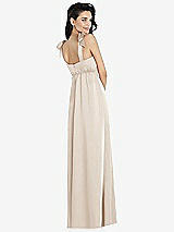 Rear View Thumbnail - Oat Flat Tie-Shoulder Empire Waist Maxi Dress with Front Slit