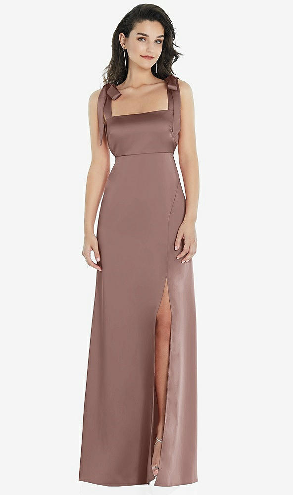 Front View - Sienna Flat Tie-Shoulder Empire Waist Maxi Dress with Front Slit