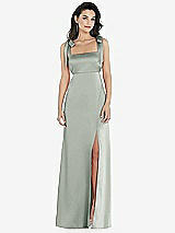 Front View Thumbnail - Willow Green Flat Tie-Shoulder Empire Waist Maxi Dress with Front Slit