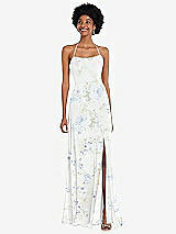 Alt View 1 Thumbnail - Bleu Garden Scoop Neck Convertible Tie-Strap Maxi Dress with Front Slit