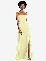 Front View Thumbnail - Butter Yellow Scoop Neck Convertible Tie-Strap Maxi Dress with Front Slit