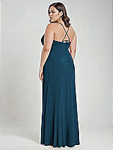 Alt View 3 Thumbnail - Atlantic Blue Scoop Neck Convertible Tie-Strap Maxi Dress with Front Slit