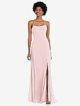 Alt View 1 Thumbnail - Ballet Pink Scoop Neck Convertible Tie-Strap Maxi Dress with Front Slit