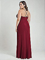 Alt View 3 Thumbnail - Burgundy Scoop Neck Convertible Tie-Strap Maxi Dress with Front Slit