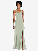 Alt View 1 Thumbnail - Celadon Scoop Neck Convertible Tie-Strap Maxi Dress with Front Slit