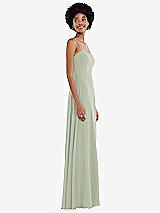 Side View Thumbnail - Celadon Scoop Neck Convertible Tie-Strap Maxi Dress with Front Slit