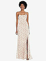 Alt View 1 Thumbnail - Coquette Floral Print Scoop Neck Convertible Tie-Strap Maxi Dress with Front Slit