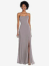 Alt View 1 Thumbnail - Cashmere Gray Scoop Neck Convertible Tie-Strap Maxi Dress with Front Slit