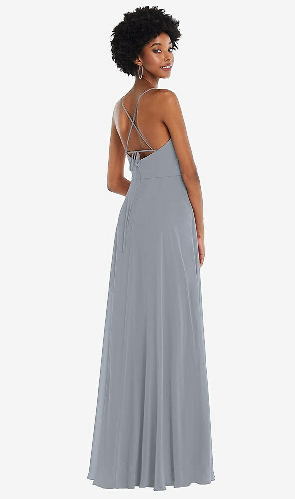 Back View - Platinum Scoop Neck Convertible Tie-Strap Maxi Dress with Front Slit