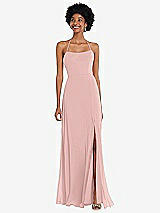 Alt View 1 Thumbnail - Rose - PANTONE Rose Quartz Scoop Neck Convertible Tie-Strap Maxi Dress with Front Slit