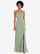 Alt View 1 Thumbnail - Sage Scoop Neck Convertible Tie-Strap Maxi Dress with Front Slit