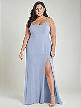 Alt View 2 Thumbnail - Sky Blue Scoop Neck Convertible Tie-Strap Maxi Dress with Front Slit