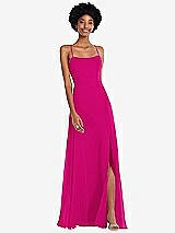 Front View Thumbnail - Think Pink Scoop Neck Convertible Tie-Strap Maxi Dress with Front Slit