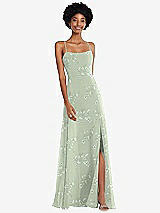 Front View Thumbnail - Vintage Primrose Sage Scoop Neck Convertible Tie-Strap Maxi Dress with Front Slit